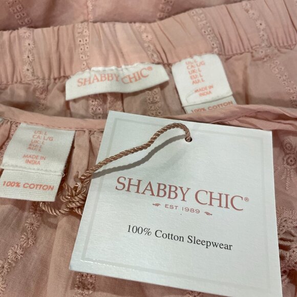 SHABBY CHIC (NWT) 2 PC Ruffled Woven Eyelet Pajama Shorts/Top, Pink - L - Picture 5 of 8